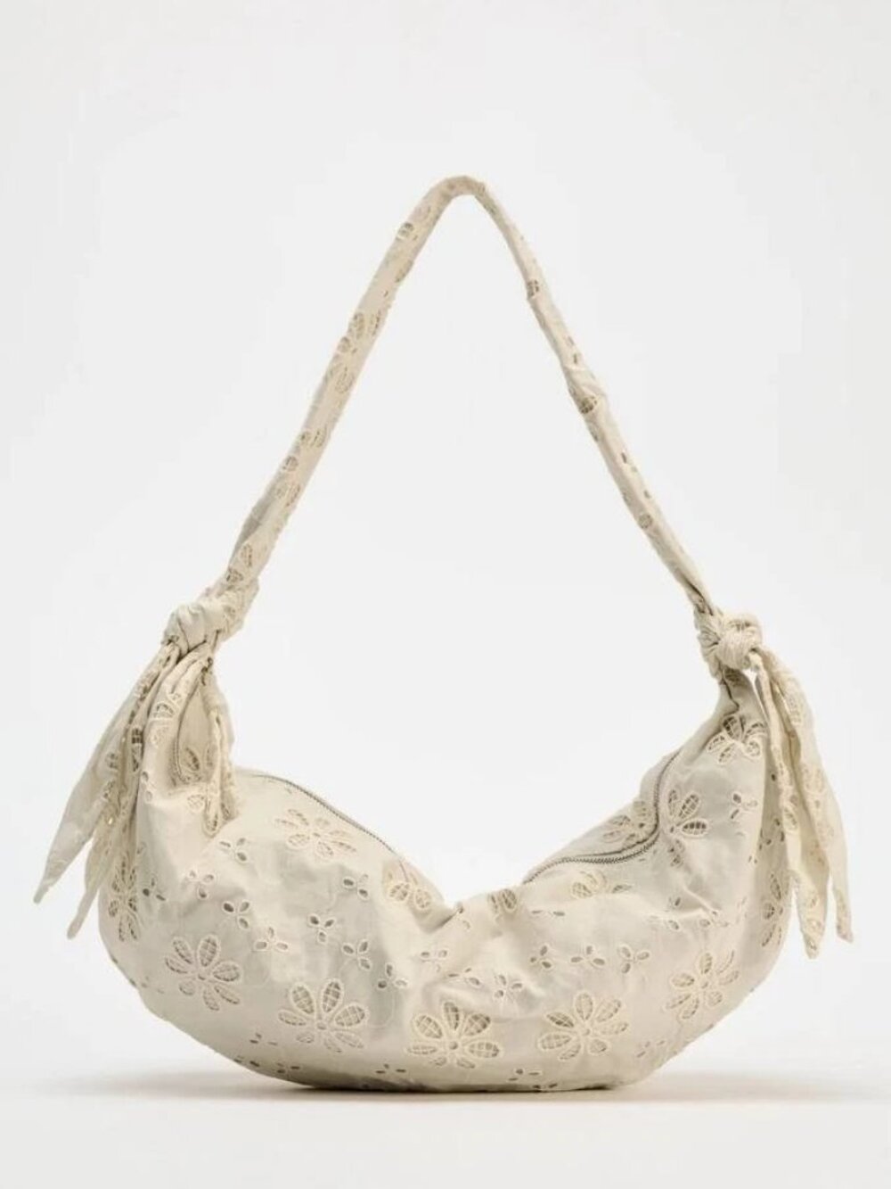Zara Beige Embroidered Oval Crossbody Bag